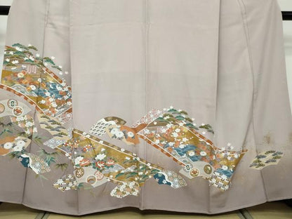 平和屋着物●豪華色留袖　駒刺繍　平安草花文　金彩　正絹　逸品　未使用　DABI9965ud
