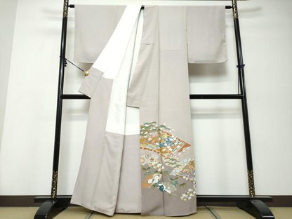 平和屋着物●豪華色留袖　駒刺繍　平安草花文　金彩　正絹　逸品　未使用　DABI9965ud