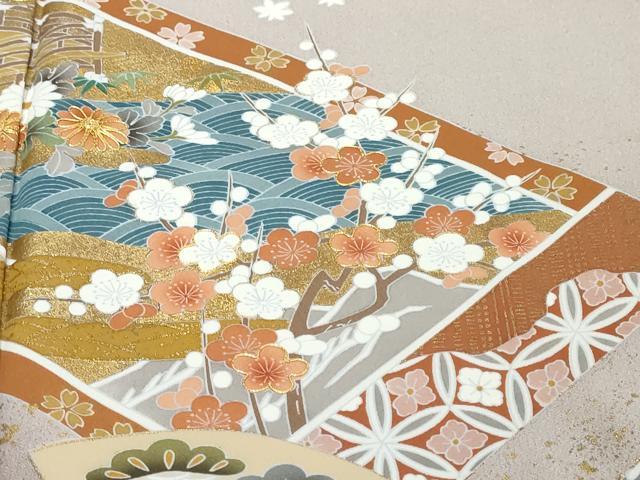 平和屋着物●豪華色留袖　駒刺繍　平安草花文　金彩　正絹　逸品　未使用　DABI9965ud