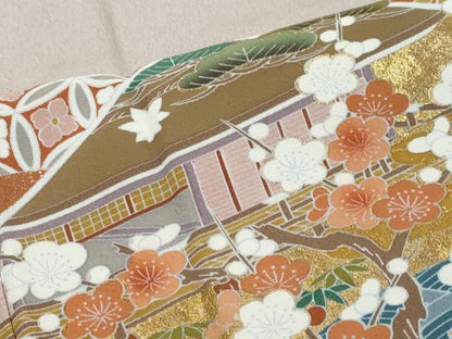 平和屋着物●豪華色留袖　駒刺繍　平安草花文　金彩　正絹　逸品　未使用　DABI9965ud