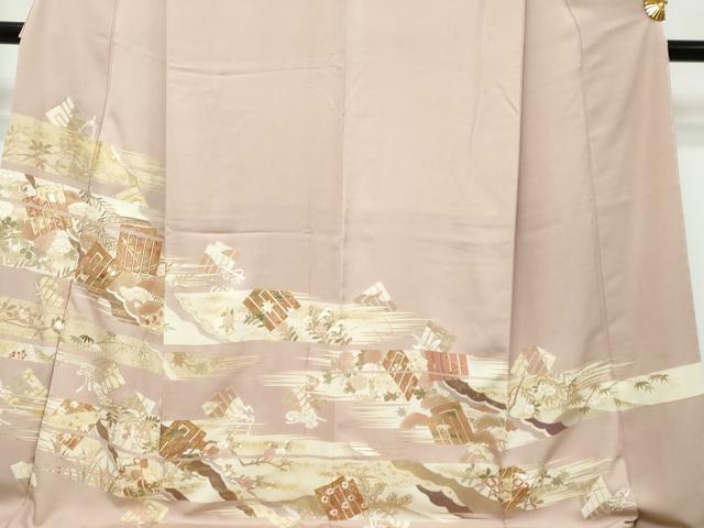 平和屋着物●色留訪問着　駒刺繍　源氏香草花文　金彩　正絹　逸品　DABI9966ud
