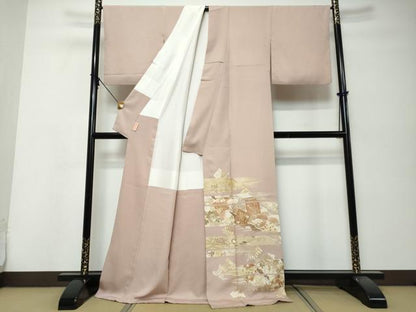 平和屋着物●色留訪問着　駒刺繍　源氏香草花文　金彩　正絹　逸品　DABI9966ud