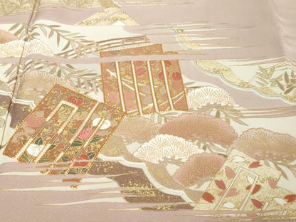 平和屋着物●色留訪問着　駒刺繍　源氏香草花文　金彩　正絹　逸品　DABI9966ud