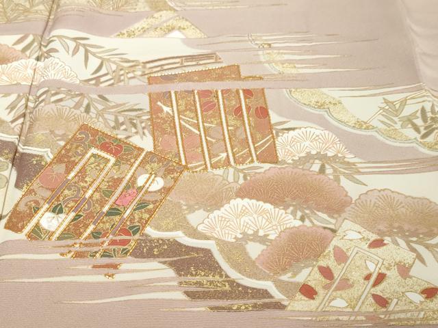 平和屋着物●色留訪問着　駒刺繍　源氏香草花文　金彩　正絹　逸品　DABI9966ud