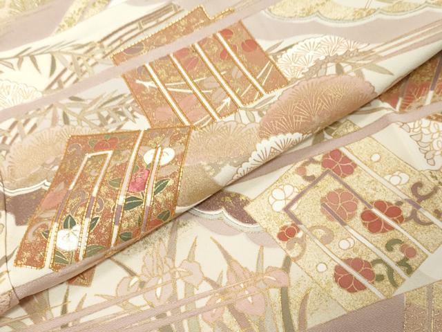 平和屋着物●色留訪問着　駒刺繍　源氏香草花文　金彩　正絹　逸品　DABI9966ud