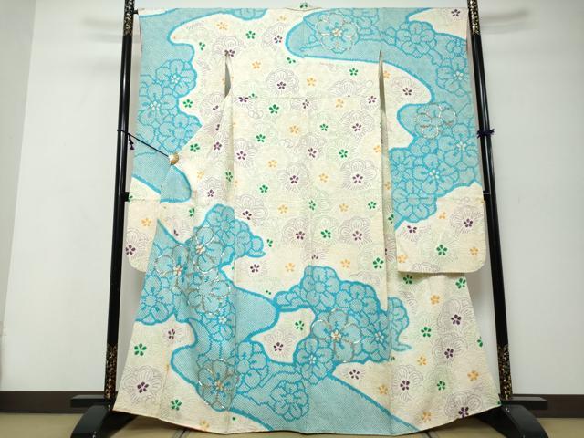 平和屋着物●豪華振袖　総絞り　駒刺繍　花尽くし文　正絹　逸品　DABI9969ud