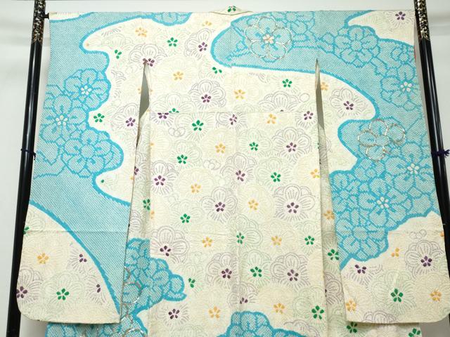 平和屋着物●豪華振袖　総絞り　駒刺繍　花尽くし文　正絹　逸品　DABI9969ud