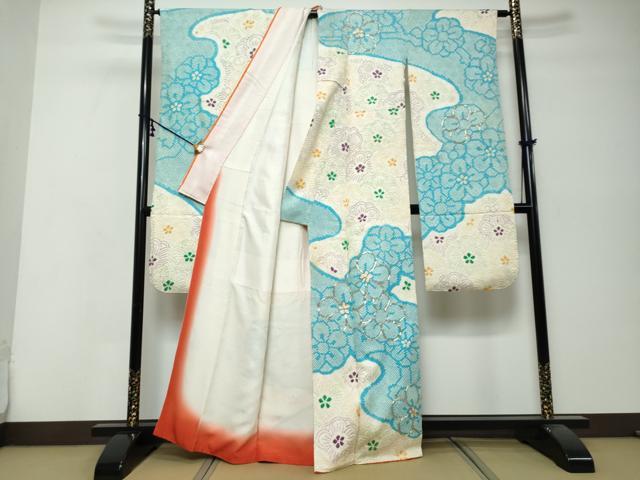 平和屋着物●豪華振袖　総絞り　駒刺繍　花尽くし文　正絹　逸品　DABI9969ud