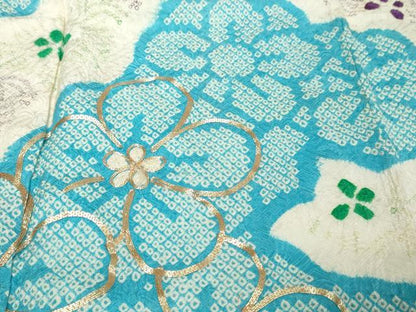 平和屋着物●豪華振袖　総絞り　駒刺繍　花尽くし文　正絹　逸品　DABI9969ud