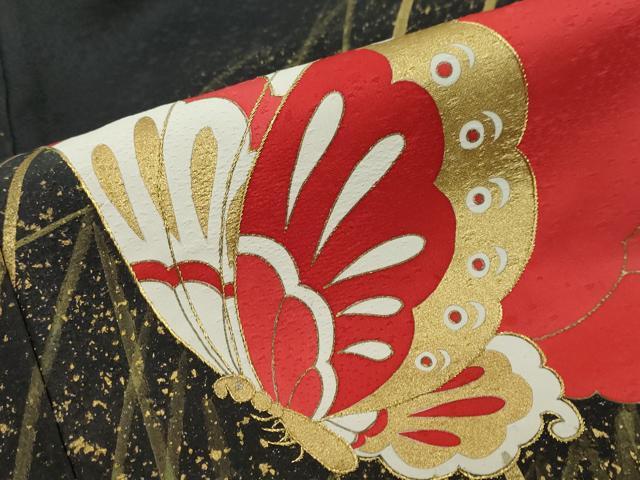 平和屋着物●訪問着　駒刺繍　舞蝶文　黒地　金彩　正絹　逸品　DABI9970ud