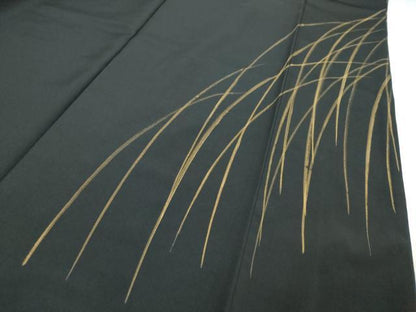平和屋着物●訪問着　駒刺繍　舞蝶文　黒地　金彩　正絹　逸品　DABI9970ud