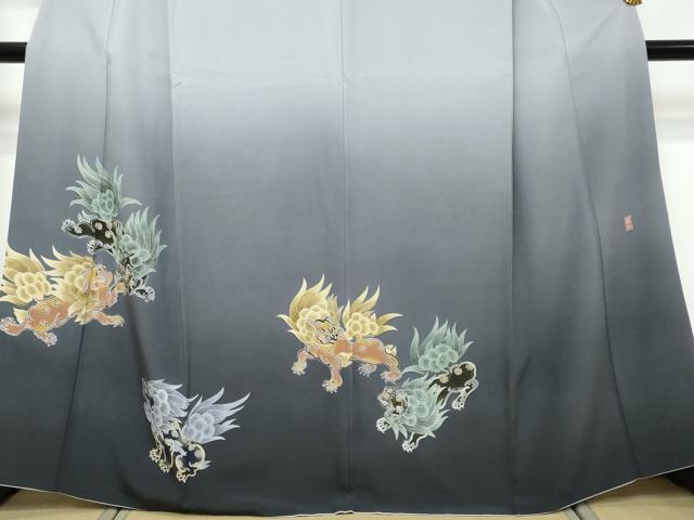 平和屋着物●十日町友禅　女流作家　遠田藤舟　訪問着　唐獅子　暈し染め　正絹　逸品　DABI9976ud