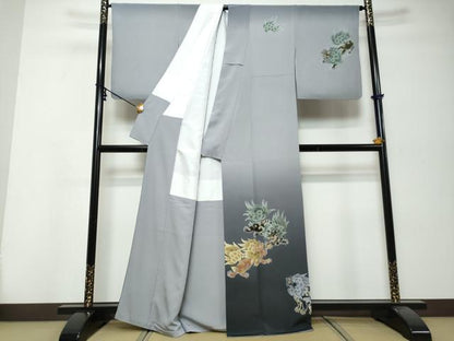 平和屋着物●十日町友禅　女流作家　遠田藤舟　訪問着　唐獅子　暈し染め　正絹　逸品　DABI9976ud
