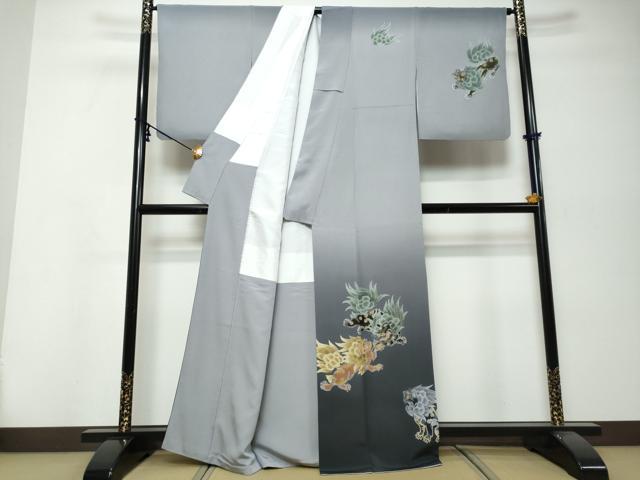 平和屋着物●十日町友禅　女流作家　遠田藤舟　訪問着　唐獅子　暈し染め　正絹　逸品　DABI9976ud