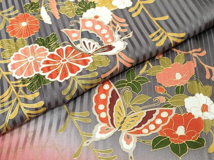 平和屋着物●訪問着　花蝶文　暈し染め　金彩　正絹　逸品　DABI9977ud