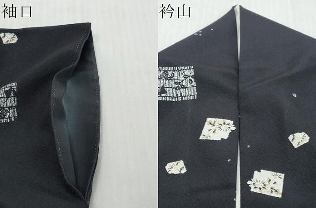 平和屋着物●上質な小紋　箔散らし花蝶文　黒地　正絹　逸品　DABI9978ud