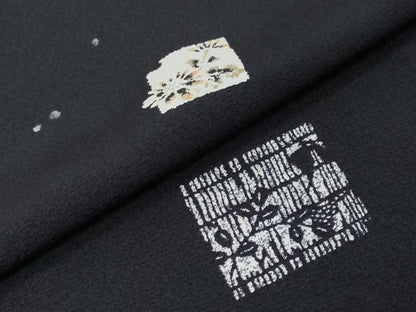 平和屋着物●上質な小紋　箔散らし花蝶文　黒地　正絹　逸品　DABI9978ud