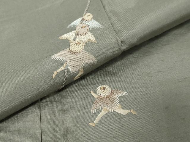 平和屋着物●訪問着　作家物　紬地　総刺繍　人物風景文　正絹　逸品　DABI9981ud