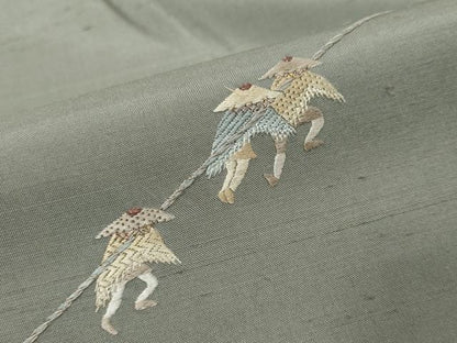 平和屋着物●訪問着　作家物　紬地　総刺繍　人物風景文　正絹　逸品　DABI9981ud