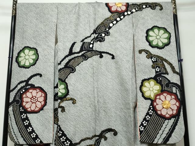 平和屋着物●豪華振袖　総絞り　駒刺繍　立波舞花文　黒地　金彩　正絹　逸品　DABI9982ud