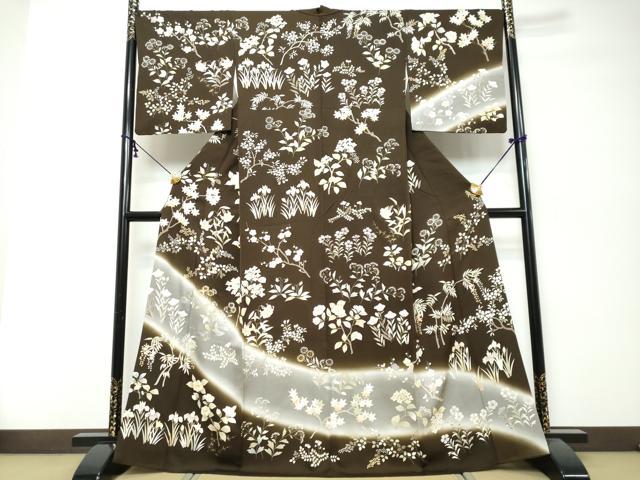 平和屋着物●訪問着　駒刺繍　草花文　暈し染め　金彩　正絹　逸品　DABI9983ud