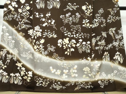 平和屋着物●訪問着　駒刺繍　草花文　暈し染め　金彩　正絹　逸品　DABI9983ud