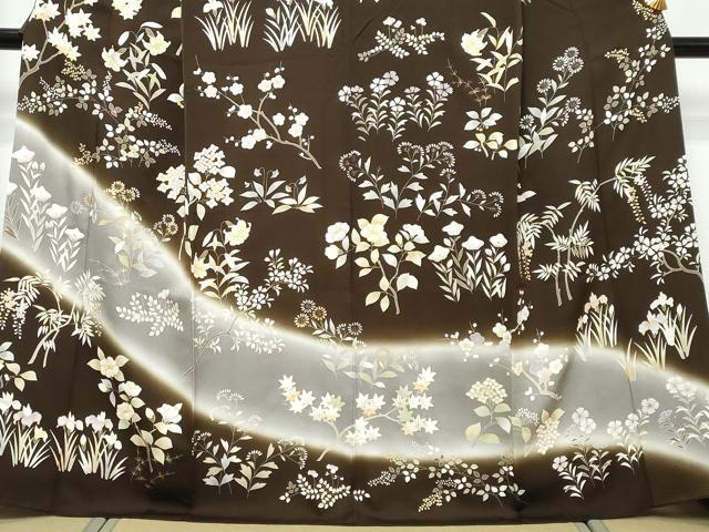 平和屋着物●訪問着　駒刺繍　草花文　暈し染め　金彩　正絹　逸品　DABI9983ud