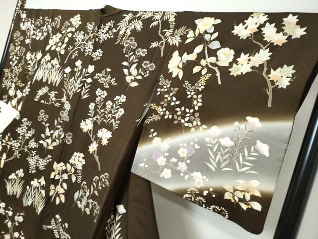 平和屋着物●訪問着　駒刺繍　草花文　暈し染め　金彩　正絹　逸品　DABI9983ud