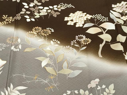 平和屋着物●訪問着　駒刺繍　草花文　暈し染め　金彩　正絹　逸品　DABI9983ud