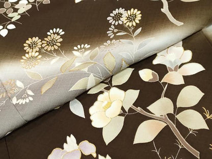 平和屋着物●訪問着　駒刺繍　草花文　暈し染め　金彩　正絹　逸品　DABI9983ud
