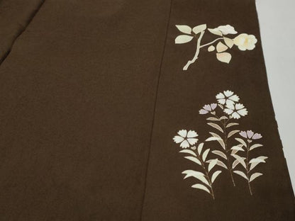 平和屋着物●訪問着　駒刺繍　草花文　暈し染め　金彩　正絹　逸品　DABI9983ud