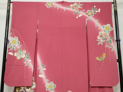 平和屋着物●豪華振袖　駒刺繍　花蝶文　暈し染め　金彩　正絹　逸品　DABI9984ud
