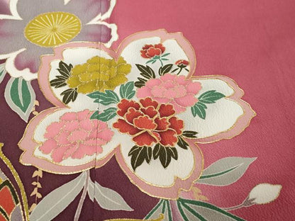 平和屋着物●豪華振袖　駒刺繍　花蝶文　暈し染め　金彩　正絹　逸品　DABI9984ud