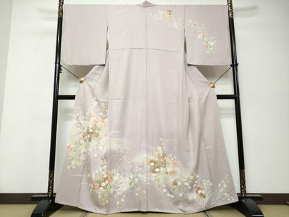 平和屋着物●訪問着　駒刺繍　色紙重ね草花文　暈し染め　金彩　正絹　逸品　DABI9985ud