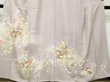 平和屋着物●訪問着　駒刺繍　色紙重ね草花文　暈し染め　金彩　正絹　逸品　DABI9985ud