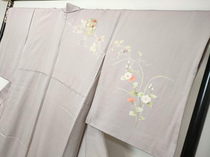 平和屋着物●訪問着　駒刺繍　色紙重ね草花文　暈し染め　金彩　正絹　逸品　DABI9985ud