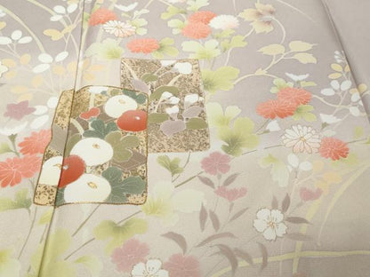 平和屋着物●訪問着　駒刺繍　色紙重ね草花文　暈し染め　金彩　正絹　逸品　DABI9985ud