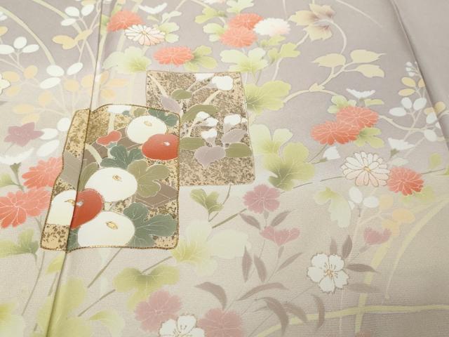 平和屋着物●訪問着　駒刺繍　色紙重ね草花文　暈し染め　金彩　正絹　逸品　DABI9985ud