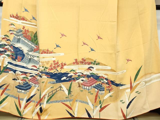 平和屋着物●浦野理一　金彩友禅　訪問着　風景花鳥文　鬼しぼ縮緬　正絹　逸品　DABI9987ud