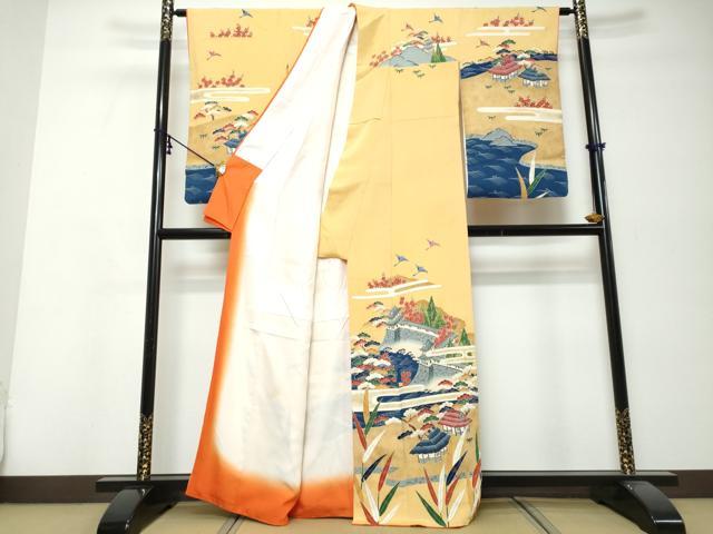 平和屋着物●浦野理一　金彩友禅　訪問着　風景花鳥文　鬼しぼ縮緬　正絹　逸品　DABI9987ud