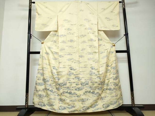 平和屋着物●本場大島紬　訪問着　エ霞風景草花文　正絹　逸品　DABI9997ud