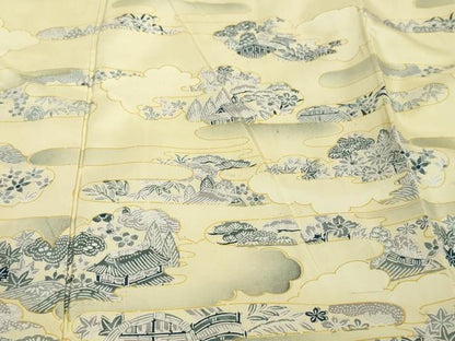 平和屋着物●本場大島紬　訪問着　エ霞風景草花文　正絹　逸品　DABI9997ud