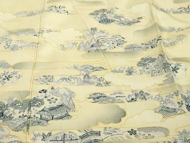 平和屋着物●本場大島紬　訪問着　エ霞風景草花文　正絹　逸品　DABI9997ud