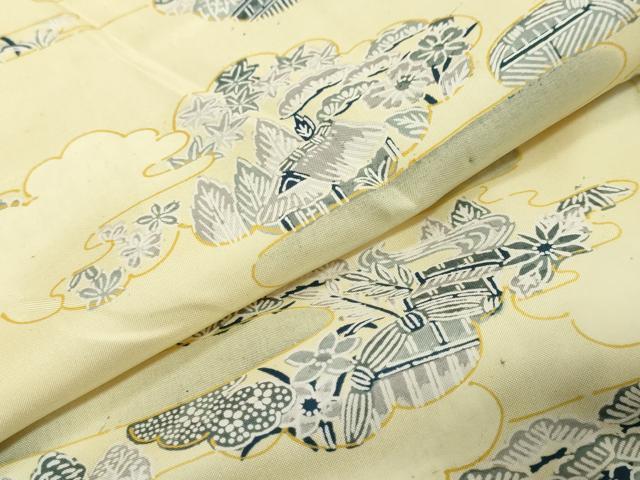 平和屋着物●本場大島紬　訪問着　エ霞風景草花文　正絹　逸品　DABI9997ud