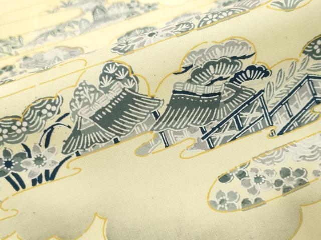 平和屋着物●本場大島紬　訪問着　エ霞風景草花文　正絹　逸品　DABI9997ud