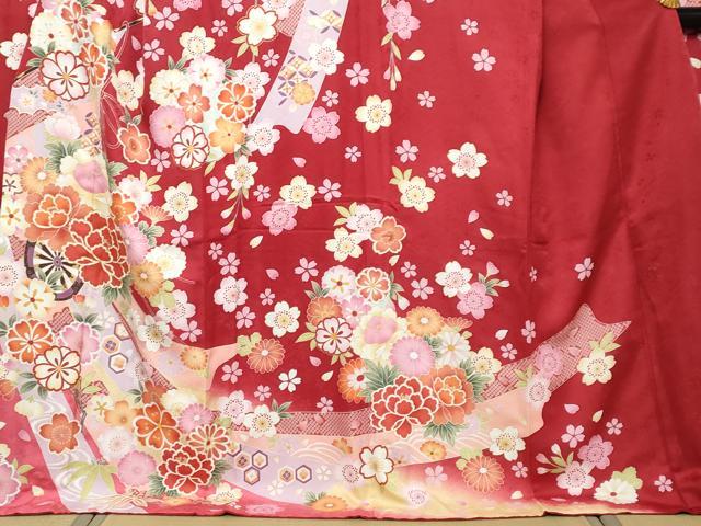平和屋着物●豪華振袖・長襦袢（袷）セット　駒刺繍　几帳花車文　暈し染め　金彩　正絹　逸品　DABI9999ud