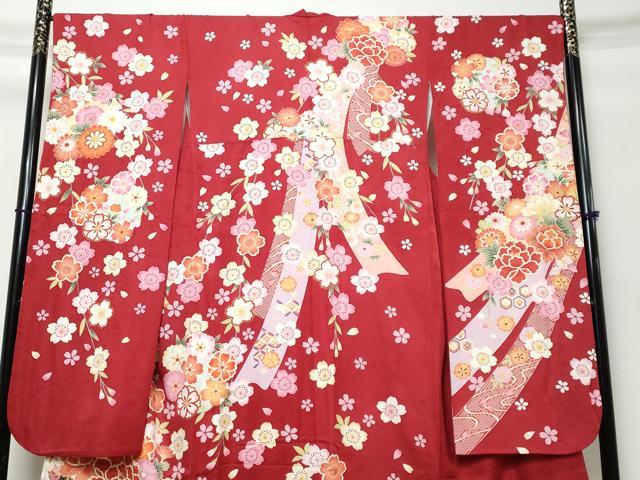 平和屋着物●豪華振袖・長襦袢（袷）セット　駒刺繍　几帳花車文　暈し染め　金彩　正絹　逸品　DABI9999ud