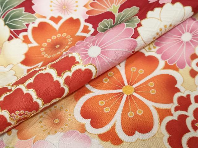 平和屋着物●豪華振袖・長襦袢（袷）セット　駒刺繍　几帳花車文　暈し染め　金彩　正絹　逸品　DABI9999ud