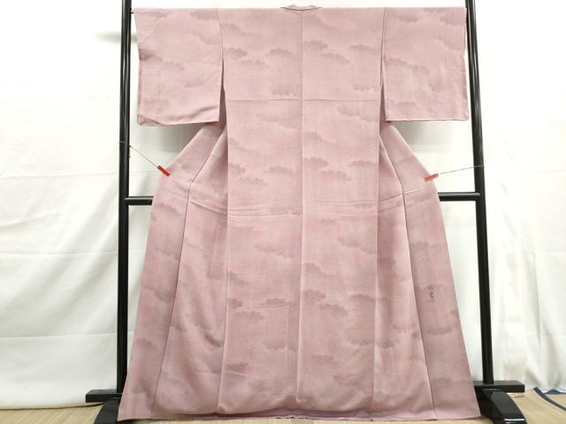 平和屋着物■上質な小紋　作家物　霞雲文　暈し染め　鬼しぼ縮緬　正絹　逸品　DABJ0002qa