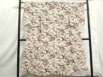 平和屋着物■上質な小紋　型染め　花唐草文　正絹　逸品　DABJ0013qa